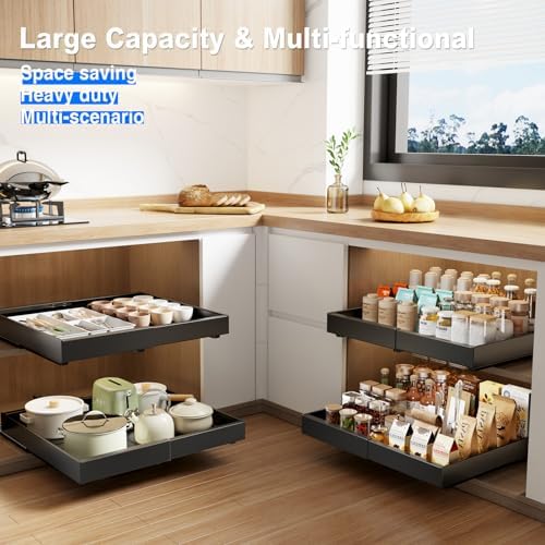 MUSTORN Expandable Pull Out Cabinet Organizer, 21"Deep Slide Out Drawer for Cabinets Adhesive Pull Out Drawers Heavy Duty Pull Out Shelves for Kitchen, Cupboard, Pantry, Bathroom(Black,1-Pack) - Image 5