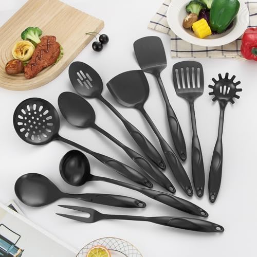 304 Stainlss Steel Kitchen Utensils Set, 10 Pcs Metal Cooking Utensil, Matte Kitchen Gadget Cookware and Kitchen Tool Set, Dishwasher Safe(Black) - Image 3