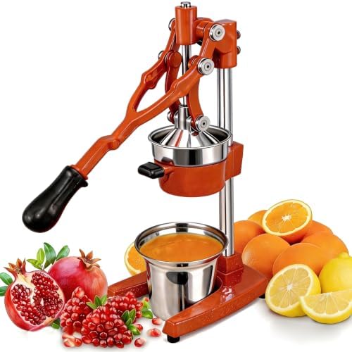 19 Inch Height Extra Tall Commercial Heavy Duty Cast Iron Hand Press Manual Orange Citrus Lemon Lime Grapefruit Pomegranate Fruit Juice Squeezer Machine with Stainless Steel Cup by Gowintech