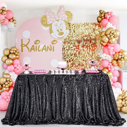 Black Sequin Tablecloth 60"x102" Black Table Cloth Rectangle Glitter Fabric - Image 3