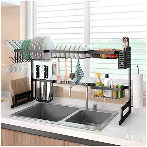 HTTMT- Over The Sink Dish Drying Rack Shelf Stainless Steel Storage Cutlery Holder 33" [P/N:ET-DISHRACK002] by HTTMT