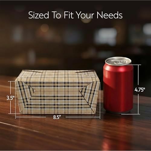 Restaurantware 98 oz Paper Plaid Bio Box Take Out Container, 50 Pack - Image 2