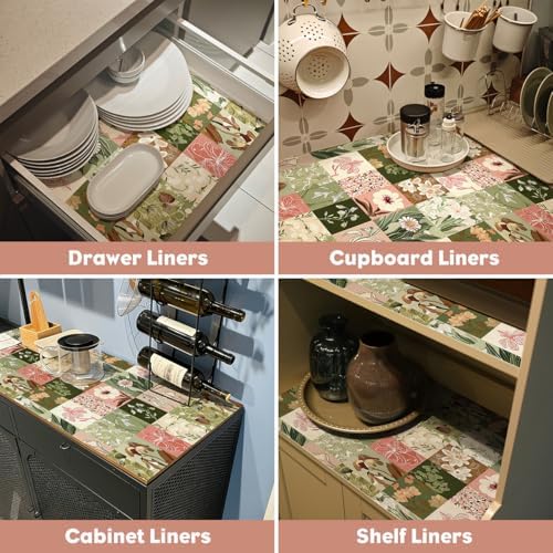 Quttisay Shelf Liner for Cabinet Dresser Floral Drawer Liner 15.7In x 10FT - Image 6