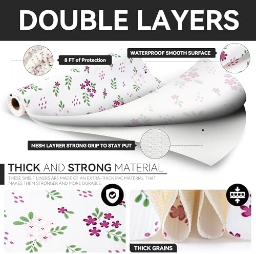 RAY STAR 18 Inch x 8 Ft Shelf Liner for Kitchen Cabinets, Non-Adhesive Cabinet Liner Washable, Drawer Liner for Dresser Non-Slip Bathroom [White Pink Floral](4 Rolls) - Image 5