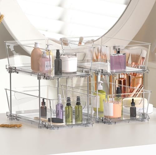 Simple Houseware 2Pcs 2-Tier Slim Drawer Cabinet Pull-Out Organizer, Clear - Image 5