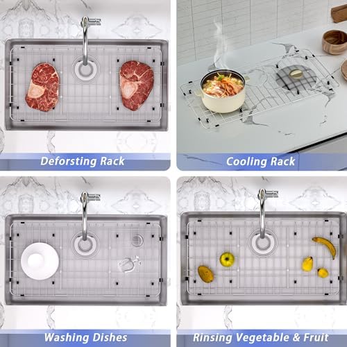 Sink Protector for Kitchen Sink,Sink Rack 27.2" X 13.3",Large Metal Sink Grate with Strainer,Stainless Steel Sink Grid for Bottom of Sink with Rear Drain Hole Dia 5",Corner Radius 1" - Image 6