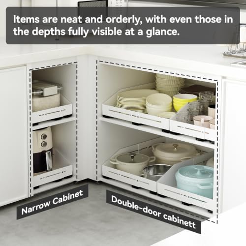 Pull Out Cabinet Organizer 15.8"-23"D&12.5"-21"W Raised Walls White - Image 6