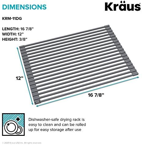 Kraus Multipurpose Workstation Sink Roll-Up Dish Drying Rack, Colander and Trivet in Dark Grey, KRM-11DG - Image 5