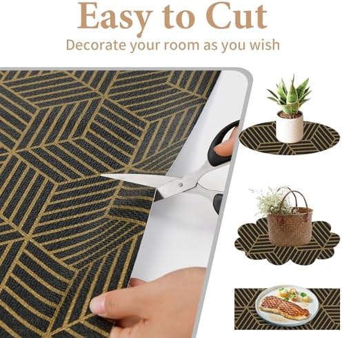 Shelf Liners for Kitchen Cabinets 23in x 20FT, Non Adhesive Cabinet Liner Strong Non-Slip Black Gold Geometric Drawer Liner, Easy to Clean for Shelf, Cabinet with Knife and Tape Measure - Image 4