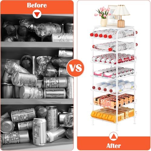 smusei Water Bottle Organizer 7 Tier Free Standing Bottled Water Storage Rack Metal Wire Water Bottle Holder Rack Large Capacity Soda Beverage Drink Stand Shelf for Pantry Kitchen Office, White - Image 4