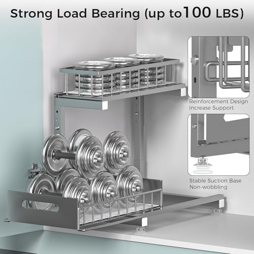 Saydear 2-Pack L-Shaped Under Sink Organizer, 2-Tier Pull-out Cabinet Rack - Image 5