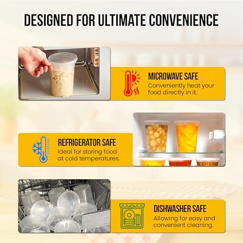 OCS Parts 48-Pack Round Plastic Deli Containers with Lids | Stackable, Microwavable, Freezer and Dishwasher Safe BPA Free Food Prep and Storage Containers (32 Ounce) - Image 2