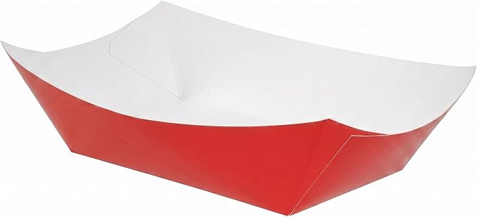 Restaurantware-Bio Tek 1 Pound Food Trays, 200 Disposable Paper Food Trays - Heavy-Duty, Greaseproof, Red Paper Food Boats, For Snacks, Appetizers, Or Treats, Use At Parties Or Carnivals - Image 2