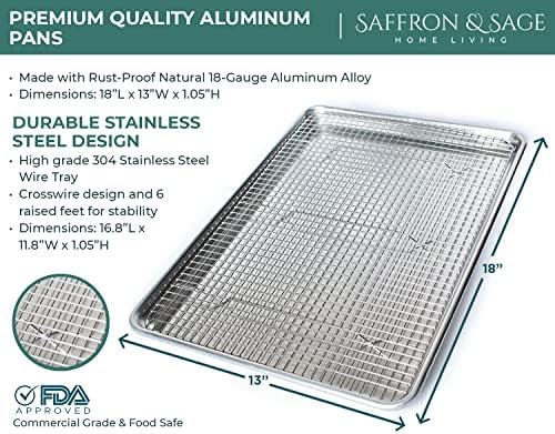 Commercial Quality 2 Pack Cookie Sheet and 2 Pack Rack - Aluminum Half Sheet Baking Pan and Stainless Steel Cooling Rack Set 13x18 Rust & Warp Resistant, Heavy Duty - Image 3