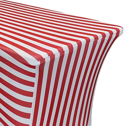 YOUR CHAIR COVERS Rectangular Spandex Table Covers 8ft Fitted Tablecloth Wedding Event Patio Decorations Elastic Fabric Stretch Tables Cover for 8 ft Folding Table (Red/White Stripe) - Image 2