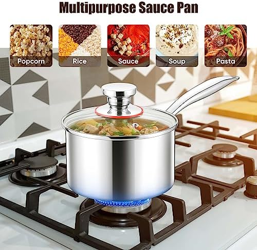 E-far Triply Stainless Steel Saucepan Set, 1Qt & 3 Qt Sauce Pan Pot with Lid for Cooking Pasta Warming Milk Boiling Water, Small Metal Cookware for Kitchen, Induction Ready & Heavy Duty - Image 5