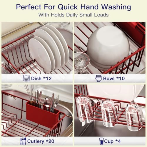 MAJALiS Red Dish Drying Rack Over The Sink with Utensil Holder - Image 6