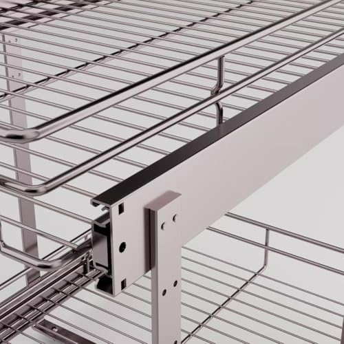 EZKAZA Pull Out Cabinet Organizer 17.5" W x 21" D, 2-Tier Kitchen Cabinet Pullout Shelf and Drawer Organizer Slide Out Pantry Storage Basket, 16.2" W x 21" D x 2.4" H for Bottom Basket Size - Image 6