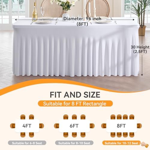 Spandex Tablecloth 8FT Rectangle Table Cover 3 Pack White Wrinkle-Free - Image 6