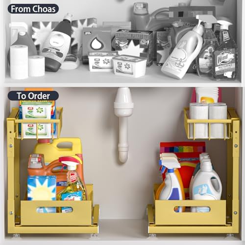 Saydear 2-Pack L-Shaped Under Sink Organizer, 2-Tier Pull-out Cabinet Rack - Image 2