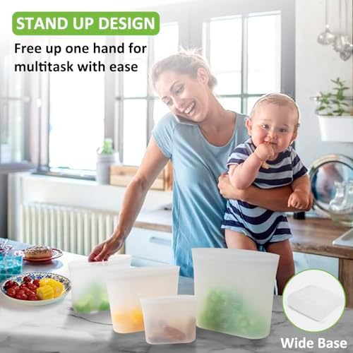 Reusable Storage Bag, 12 Pack 100% Silicone Food Storage Bags Stand Up Zip Lock Bags for Food, Freezer Microwave Oven Dishwasher Safe, 3 Extra Large(0.8 Gallon) 3 Medium 3 Small 3 X-Small, Translucent - Image 4