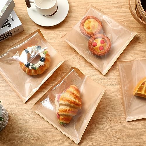 Yeaqee 600 Pcs Bakery Bags 7.1 x 7.5 Inches Heat Sealable Donut Bag with Window Paper Sandwich Bag Grease Resistant Cookie Packaging Kraft Sleeves for Pastries Snacks Egg Biscuits Treat - Image 6