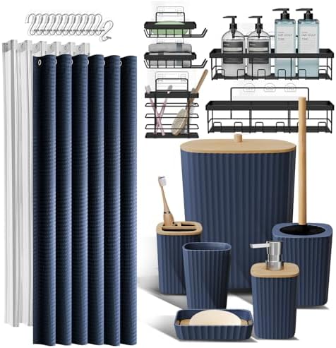 Clara Clark Bathroom Set, Shower Curtain Set and Shower Caddy Hanging by ClaraClark