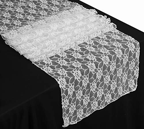 MDS Pack of 12 Wedding 12 x 108 inches Lace Table Runner for Wedding, Decorations for Birthday Parties, Banquets, Graduations, Engagements, Suitable All Dinner Tables - White by MDS