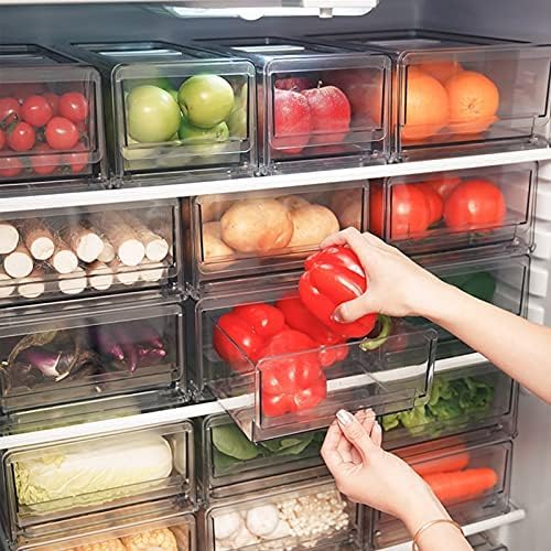 YekouMax Pantry Organizers and Storage Bins, Refrigerator Organizer, Plastic Stackable Storage Bins with Drawers, Pull-Out Cabinet Containers for Fridge Kitchen Office (2 PACK, Extra Large & Medium) - Image 3