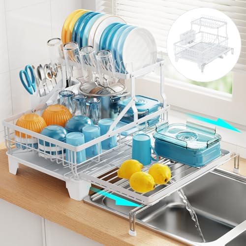 GSlife Large Expandable 2 Tier Dish Drying Rack - Over Sink & Counter Use by GSlife