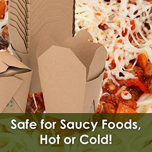 100% Recyclable 8oz Brown Chinese Take Out Boxes 50pk. Leakproof Greaseproof To Go Containers For Restaurants Event Parties Food Service. Best Value Bulk Pack Microwaveable and Stackable Meal Pails. - Image 3