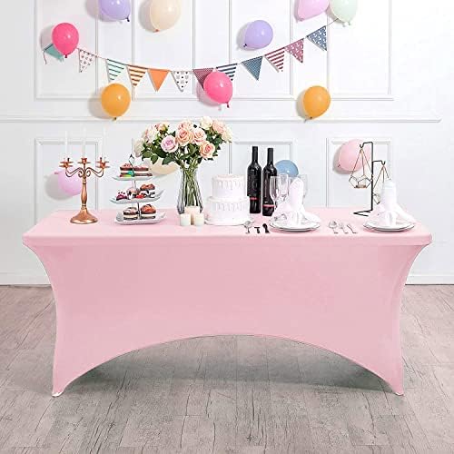 MDS® Pack of 20 Spandex Tablecloth 4FT Tight Fitted Stretch Table Cover – Washable Wrinkle-Free Reusable Elastic Patio Tablecloth for Wedding, Party, Banquet, Trade Show, Event Décor - Blush Pink - Image 3