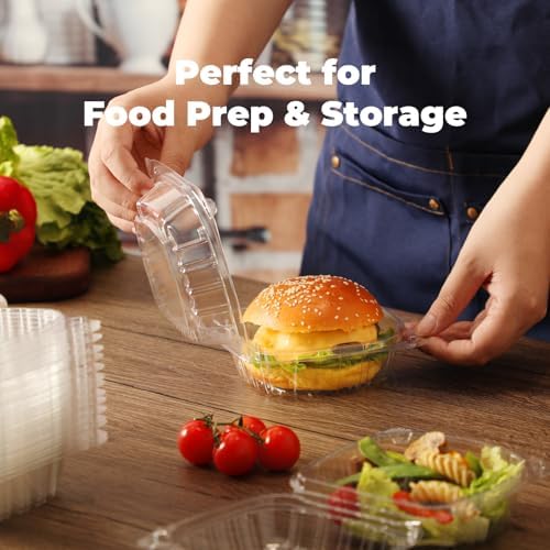 Fit Meal Prep 50 Pack 5.3 x 5.2 x 2.5 Inches Clear Hinged Plastic Containers, Clamshell Take Out Containers, Bakery To Go Disposable Plastic Container, Ideal for Sandwiches Hamburger Salads Cake Fruit - Image 6