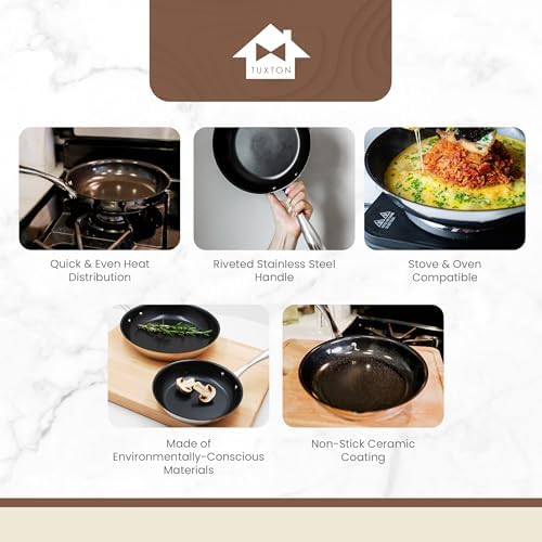 Non Stick Frying Pans - Tuxton Home Concentrix 2-Piece Stainless Steel Pan Set - Stove & Oven Compatible 8-inch & 11-inch Ceramic Frying Pan with Riveted Handles - Cayenne Red Nonstick Pan Set - Image 4