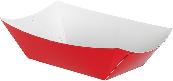 Restaurantware-Bio Tek 6 Ounce Boat Paper Boats, 50 Disposable #40 Food Trays - PE Lining, Durable, Red Paper Food Baskets, For Concession Stands, Picnics, or Fairs, Stackable - Image 2