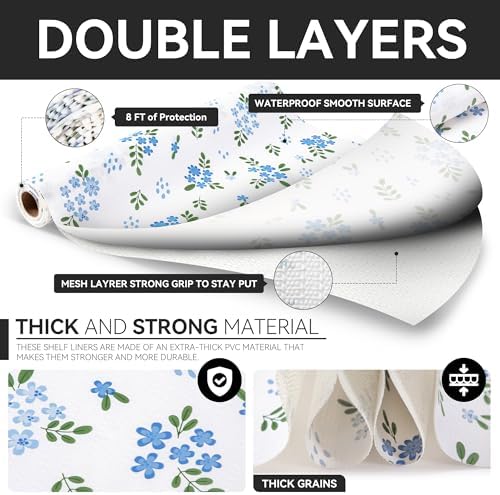 RAY STAR 18 Inch x 8 Ft Shelf Liner for Kitchen Cabinets, Non-Adhesive Cabinet Liner Washable, Drawer Liner for Dresser Non-Slip Bathroom [Blue Wildflower Sky] - Image 5