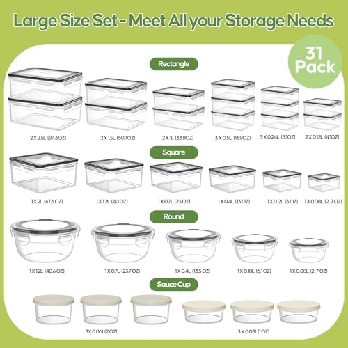 62 PCS Large Food Storage Containers with Lids Airtight Reusable Plastic | With 31 Lids & 31 Containers- Leakproof Meal-Prep Container for Kitchen Storage Organization Microwave/Dishwasher Safe - Image 2