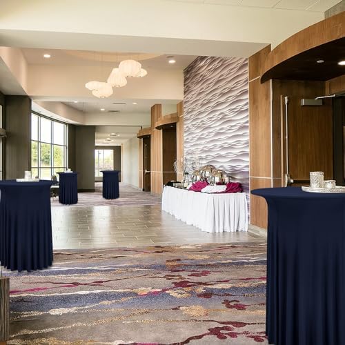 4 Packs Navy Blue Round Cocktail Table Skirt 32"x 43" - Image 5