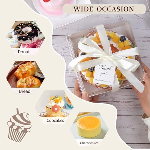 7 x 7 x 4 Inches Paper Cake Boxes with Clear Lids, 50 Pack White Large Charcuterie Square Food Containers, Valentine's Day Disposable Bakery Boxes for 4-6 Inch Bundt Cake, Pie, Dessert - Image 5