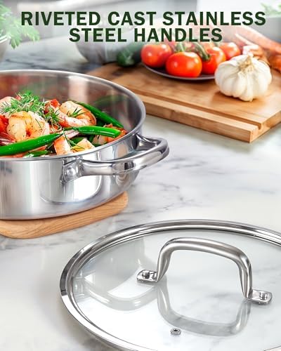 Cook N Home Classic 4 Quart Tri-Ply Clad Stainless Steel Saute Pan, 10.5 Inch Deep Frying Pan with Lid, Induction Skillet Pan Everyday Pan, Dishwasher & Oven Safe - Image 5