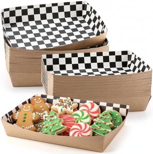 Norme 60 Pcs Paper Food Trays Black White Gingham Kraft Disposable by Norme