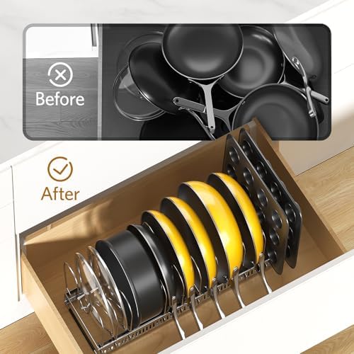 ORDORA Pots and Pans Organizer under Cabinet, 11.8-22.8" 12 Dividers Silver - Image 5