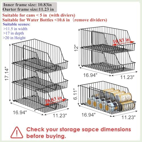 3 Pack Can Storage Organizer For Pantry,Stackble Widen Can Holder Rack With 3 Adjustable Dividers, Can Dispensers For Soup Soda Canned Food Water Bottle, Pop Drink Organizers for Cabinet Shelf - Image 6