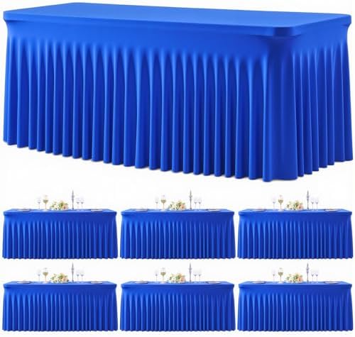6 Pack Royal Blue Table Cloth for 6 Foot Rectangle Tables Spandex Fitted Tablecloth 6ft Stretch Table Covers Skirt Blue Banquet Tablecloths Wrinkle Free Tablecloth for Party Wedding Birthday Event by Tao-GePartyDecorations