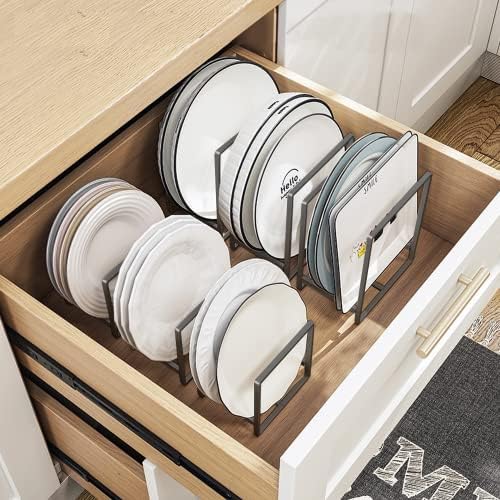 4PCS Plate Holders Organizer, Metal Dish Storage Dying Display Rack for Cabinet, Counter and Cupboard, Grey, 4 Small - Image 2