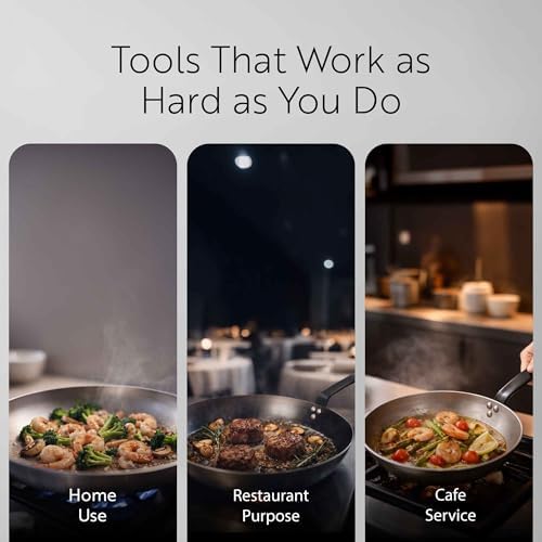 Restaurantware-Met Lux 16 Inch Fry Pans, 6 Lightweight Frying Pans - Induction-Ready, Triple-Riveted, Black Carbon Steel Cooking Skillets, Durable, For Searing, Sauteing, And Browning Food - Image 6