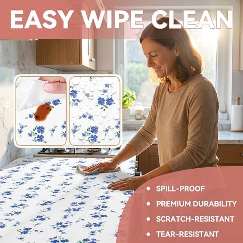 RAY STAR 20 Inch x 10 Ft Shelf Liner for Kitchen Cabinets, Non-Adhesive Cabinet Liner Washable, Drawer Liner for Dresser Non-Slip Bathroom [Blue Cream Floral] - Image 4