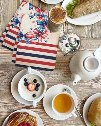 4th of July Hand Towels Set,Waffle Weave Kitchen Towels 2PCS,Country Patriotic USA Flag Bow Garland Stripes Microfiber Hair Face Bath Tea Towel Absorbent Quick Drying Cleaning Dish Cloths,15.7"x23.6" - Image 4