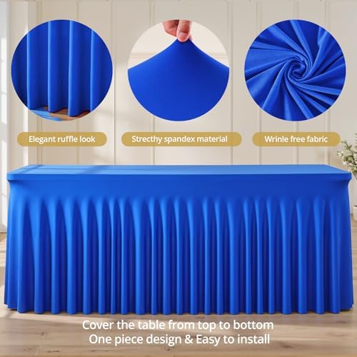 2 Pack 8ft Royal Blue Spandex Table Cloths for Rectangle Tables Wrinkle Free Rectangle Tablecloths, Stretch Fitted Table Cover with Skirt for Birthday Party Wedding Banquet Baby Shower Buffet Event - Image 6