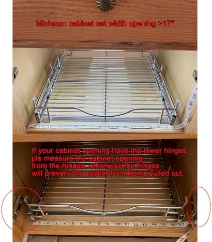 DINDON Pull Out Cabinet Organizer, (17" W x 21" D) Heavy-Duty Metal Sliding Drawer Shelf, Bathroom Under Sink Kitchen Cabinets Organizer and Storage Slide Out Shelves, Chrome, 1 Tier, 2 Pack - Image 3